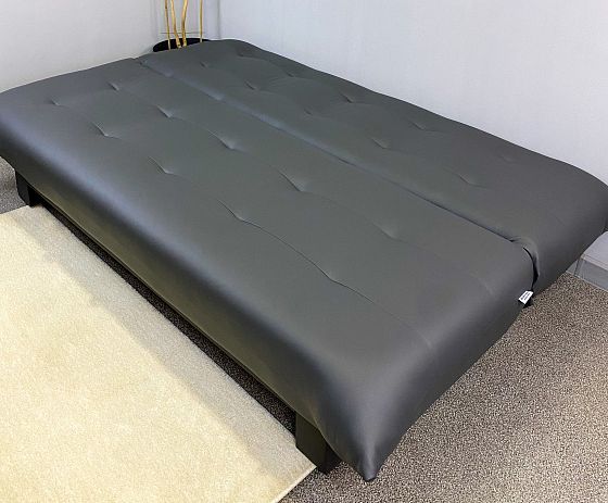 Диван-кровать "Поло Стайл" экокожа раскладной, Dark grey, в разложенном виде