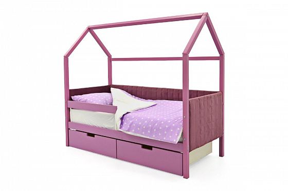 Детская кровать-домик мягкий "Svogen лаванда" - С бортиком и ящиками