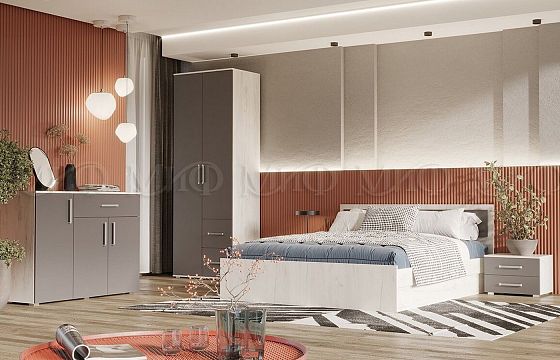 Модульная спальня "Фиеста New" - Компоновка 3, цвет: Дуб Крафт Белый/Графит