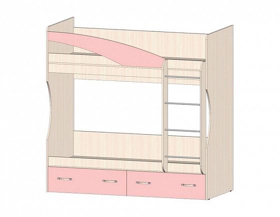 Кровать двухъярусная "Буратино" - Цвет: Дуб Молочный/Розовый