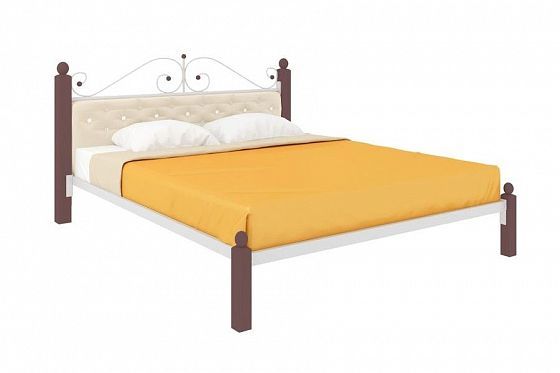 Кровать "Диана Lux мягкая" 1400 мм (ламели) - Цвет: Белый/Коричневый (дерево)