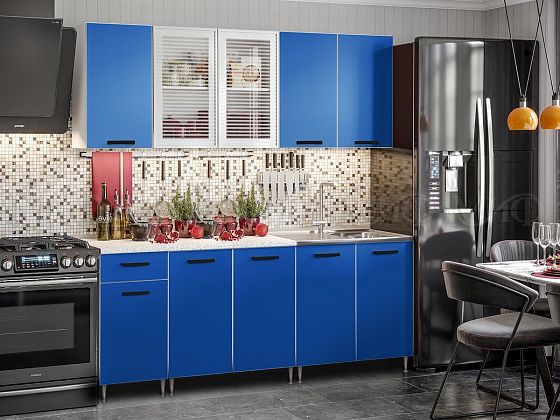 Кухня "Рио-1" 2000 мм - интерьер в синем цвете