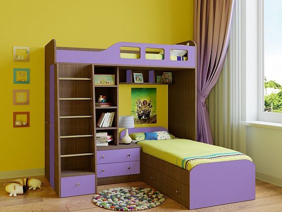 Двухъярусная кровать Астра 4 - Двухъярусная кровать Астра 4, Цвет: Дуб шамони/Фиолетовый