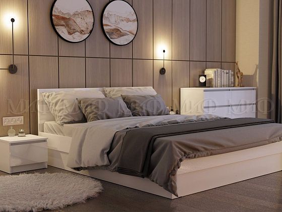 Модульная спальня "Челси" - Кровать и комод, цвет: Белый/Белый Глянец