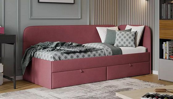 Кровать с мягкой обивкой "Молли" 800 мм - В интерьере, цвет: Микровелюр Scandi Berry 10