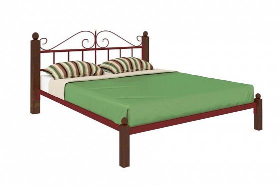 Кровать "Диана Lux" 1400 мм (ламели) - Цвет: Красный/Коричневый (дерево)