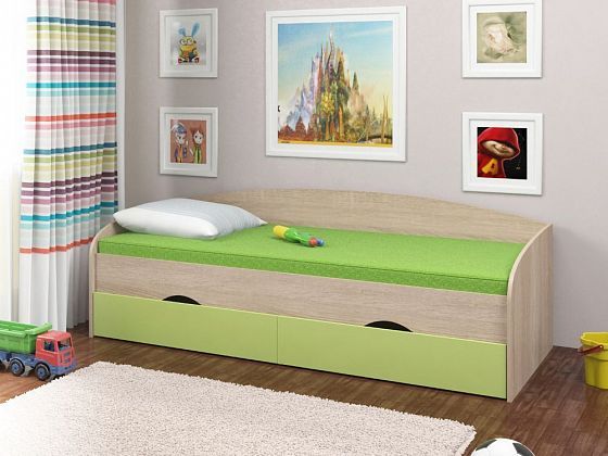 Детская кровать "Соня-2" - Цвет: Дуб Сонома/Салатовый