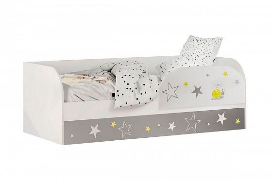 Кровать детская "Трио" КРП-01 - С бортиком, цвет: Белый/Фотопечать Звездное детство