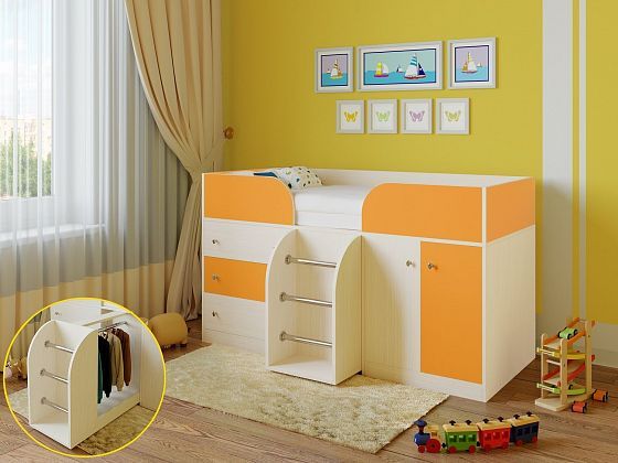 Кровать-чердак Астра 5 - Кровать-чердак Астра 5, Цвет: Дуб молочный/Оранжевый