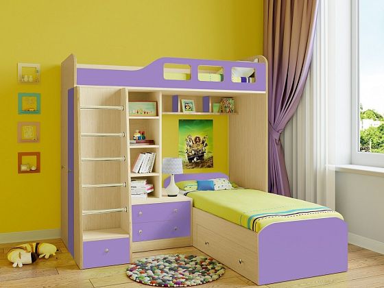 Двухъярусная кровать Астра 4 - Двухъярусная кровать Астра 4, Цвет: Дуб молочный/Фиолетовый