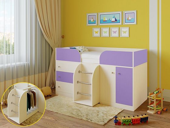 Кровать-чердак Астра 5 - Кровать-чердак Астра 5, Цвет: Дуб молочный/Фиолетовый
