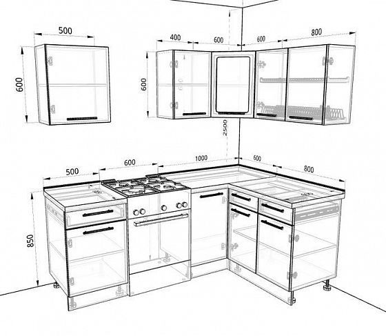 Модульная кухня "Alisa Craft" - Размеры модулей. Вариант 2
