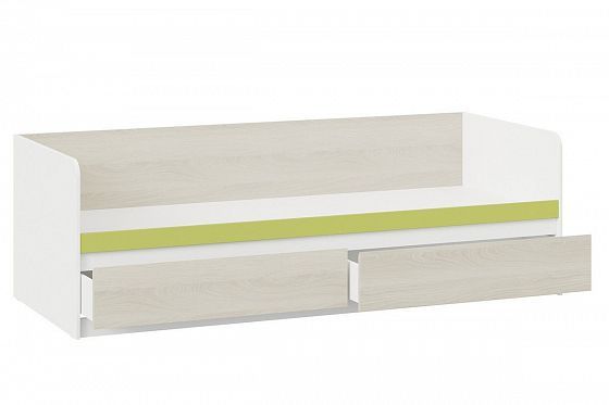 Кровать "Сканди" ТД-386.12.01 - С зеленой планкой, в раскрытом виде, цвет: Белый/Дуб Гарден