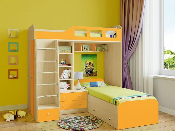Двухъярусная кровать Астра 4 - Двухъярусная кровать Астра 4, Цвет: Дуб молочный/Оранжевый