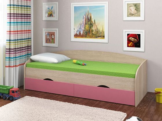 Детская кровать "Соня-2" Цвет: Дуб Сонома/Розовый