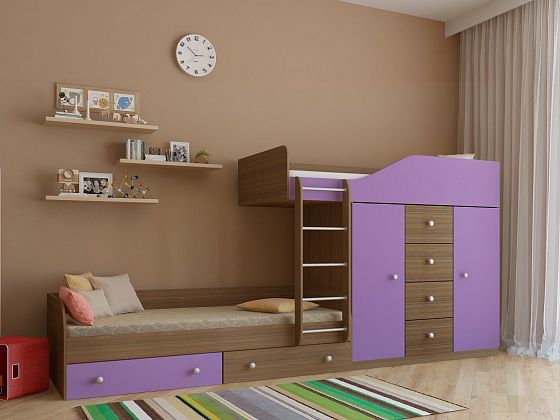 Двухъярусная кровать Астра 6 - Двухъярусная кровать Астра 6, Цвет: Дуб шамони/Фиолетовый