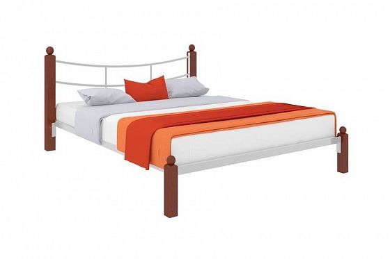 Кровать "София Lux" 1600 мм (ламели) - Цвет: Белый/Коричневый (дерево)