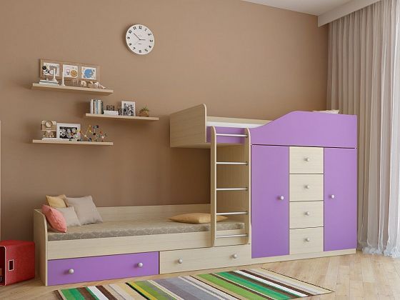 Двухъярусная кровать Астра 6 - Двухъярусная кровать Астра 6, Цвет: Дуб молочный/Фиолетовый