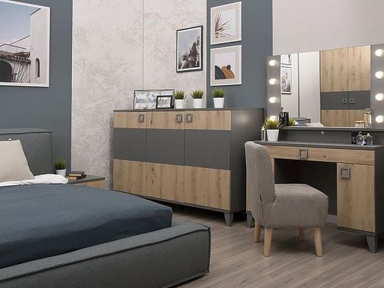Модульная спальня "Дельта" - Греденция и туалетный стол, цвет: Серый/Дуб Итальянский/Графит
