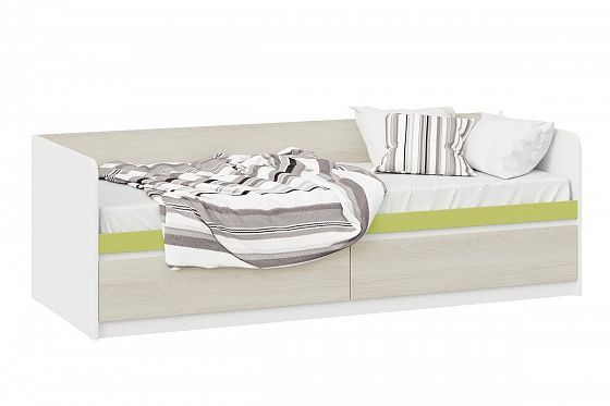 Кровать "Сканди" ТД-386.12.01 - С зеленой планкой, цвет: Белый/Дуб Гарден