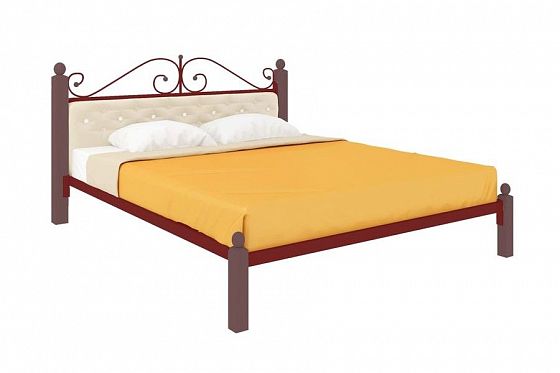 Кровать "Диана Lux мягкая" 1200 мм (ламели) - Цвет: Красный/Коричневый (дерево)