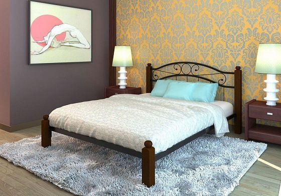 Кровать "Надежда Lux" 1200 мм (ламели) - В интерьере, цвет: Черный/Коричневый (дерево)
