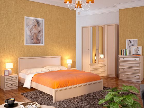 Модульная спальня "Беатрис" - Вариант 1, цвет: Дуб Млечный/Патина Золотая косичка
