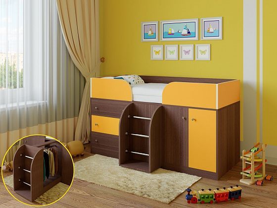 Кровать-чердак Астра 5 - Кровать-чердак Астра 5, Цвет: Дуб шамони/Оранжевый